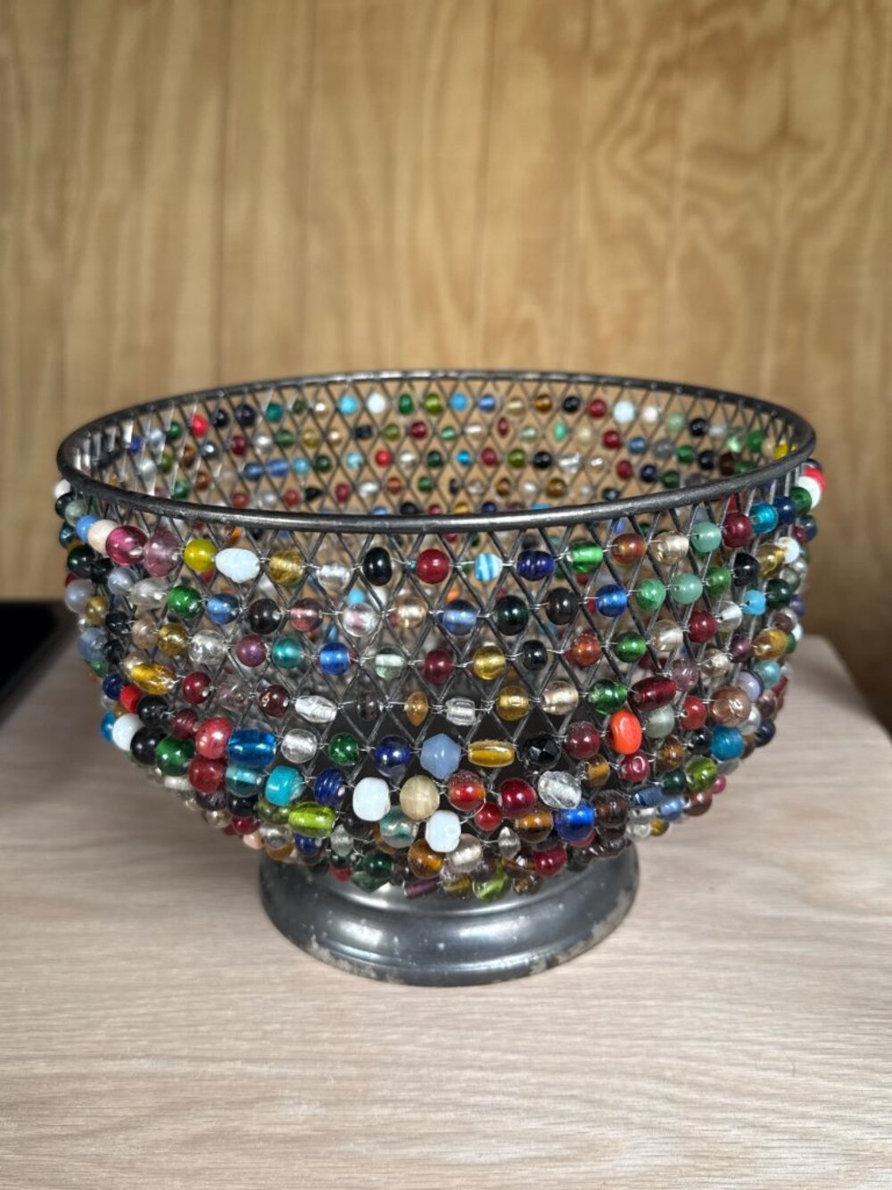 Vintage Bombay Colorful Beaded Metal Bowl Bohemian Home Decor Table Dish - Picture 4 of 10